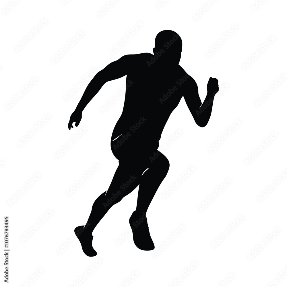 Fototapeta premium A man running in a race. He is wearing a black shirt and shorts. He is wearing a pair of sneakers