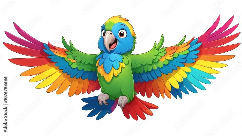 Obraz premium Cheerful parrot with colorful wings, perfect for a white backdrop. 