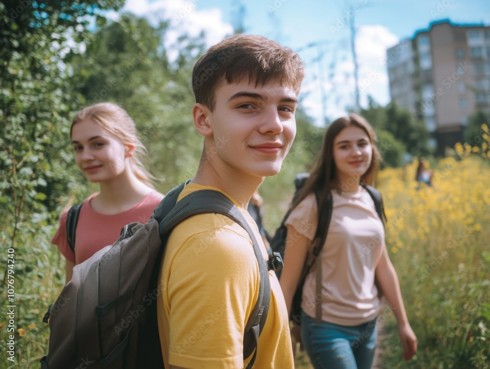 Obraz premium Youthful Travelers on a Hike