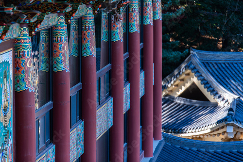 high-angle view of the Buddhist temple buildings photo