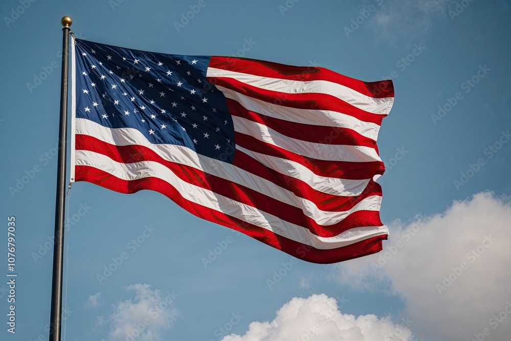 Fototapeta premium American Flag Flapping in the Wind Representing Love and Honor for the Nation
