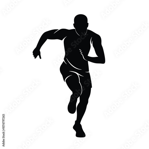 A man running in a race. He is wearing a black shirt and shorts. He is wearing a pair of sneakers