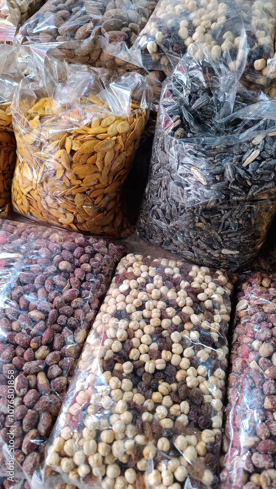 a variation of nuts on a market