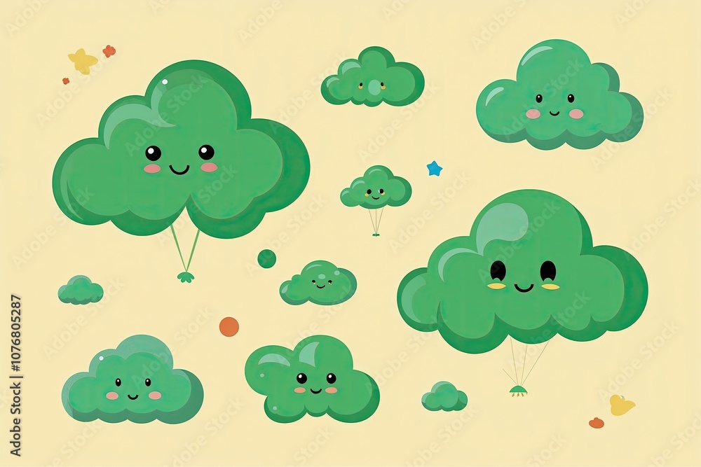 Whimsical Green Cartoon Cloud Illustrations for Kids Books Whimsical Green Cartoon Cloud Illustrations for Kids Books