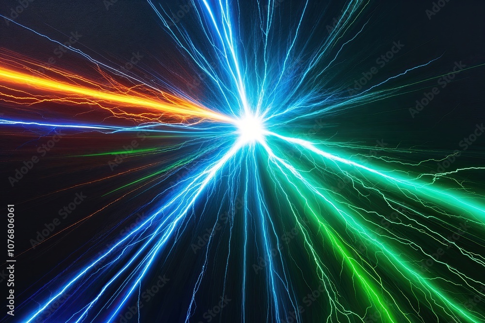 Obraz premium Vibrant Energy Burst Creating Bright Blue and Green Streaks on a Dynamic Background