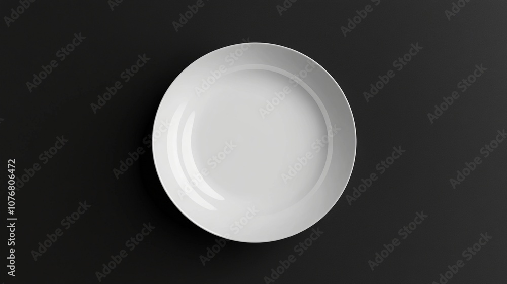Minimalist composition featuring a single white ceramic plate on a dark background, highlighting its circular shape and clean, simple design aesthetic. Minimalist composition featuring a single white ceramic plate on a dark background, highlighting its circular shape and clean, simple design aesthetic.