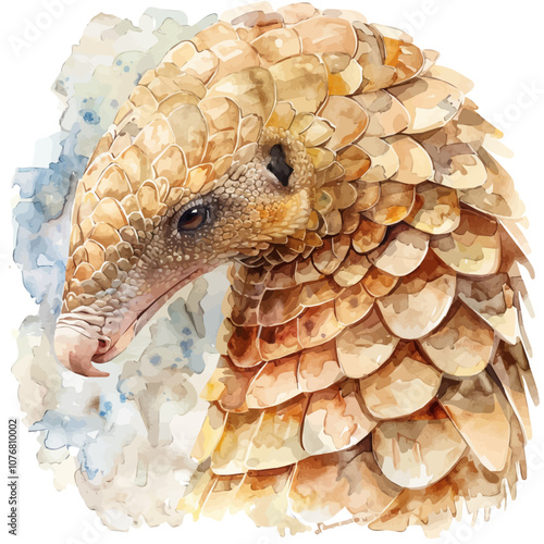 A watercolor vector of Pangolin, isolated on a white background.