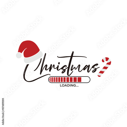 Christmas loading bar candy cane with santa claus hat logo design template. Banner vector isolated, flat design.