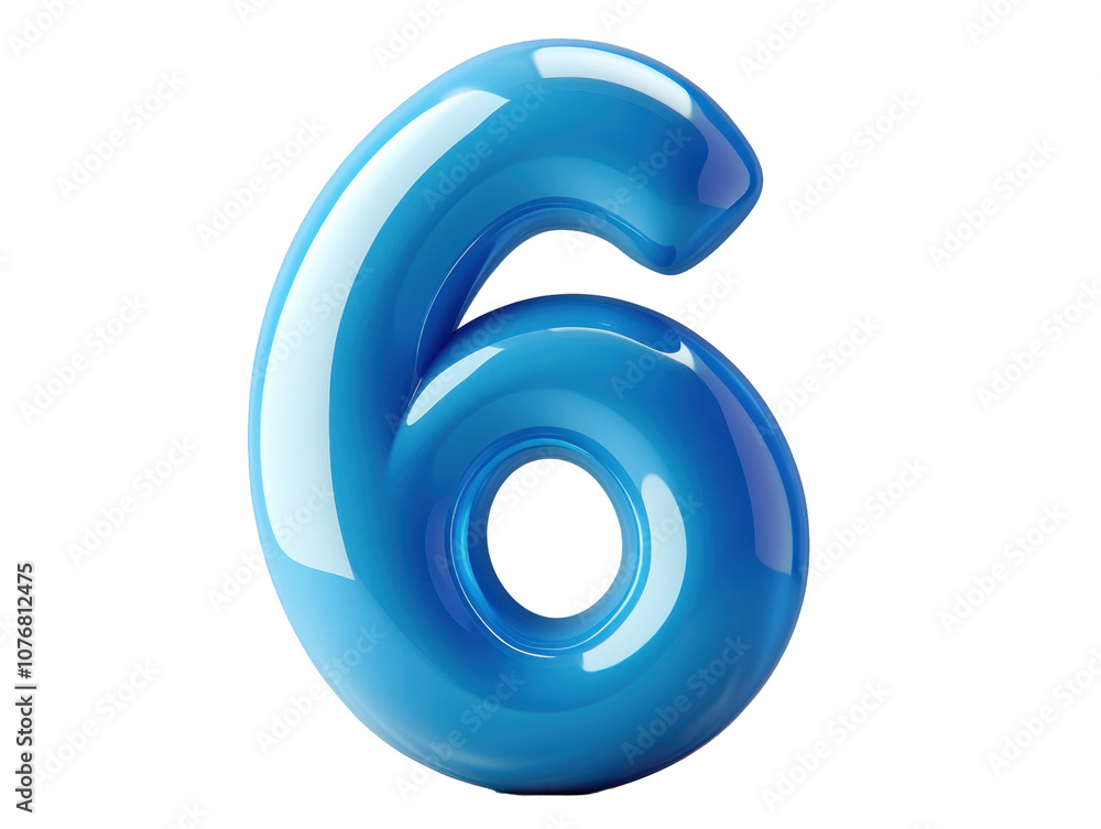 Glossy Blue Number Six with a Smooth Surface Reflects Light, Symbolizing Success and Positivity in Creative Designs and Marketing Materials for Various Needs