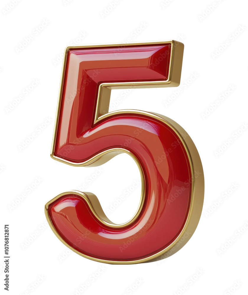 Glossy Red Number Five with a Gold Trim Ideal for Celebrations, Anniversaries, and Birthday Events, Perfect for Digital Graphics or Print Material Glossy Red Number Five with a Gold Trim Ideal for Celebrations, Anniversaries, and Birthday Events, Perfect for Digital Graphics or Print Material