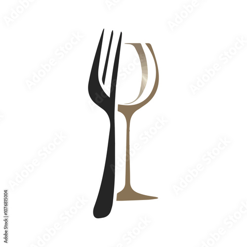 Elegant Fork and Wine Glass Silhouette for Culinary and Dining Themes