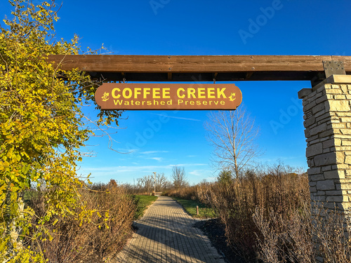 Coffee Creek Watershed Conservancy sign in Chesterton, Indiana USA  photo