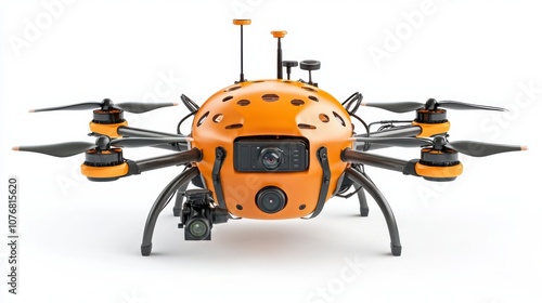 A sleek orange drone showcasing advanced aerial technology and design.