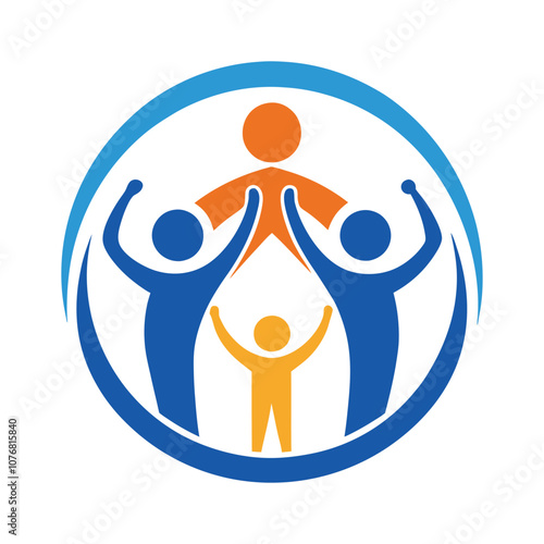 Family Icon Logo Vector - Minimalist Silhouette of Parents and Children Representing Love, Unity, and Togetherness for Community Branding photo