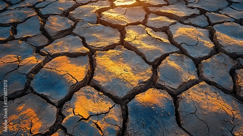 A barren landscape of cracked and dry soil due to severe drought, illustrating the harsh effects of climate change