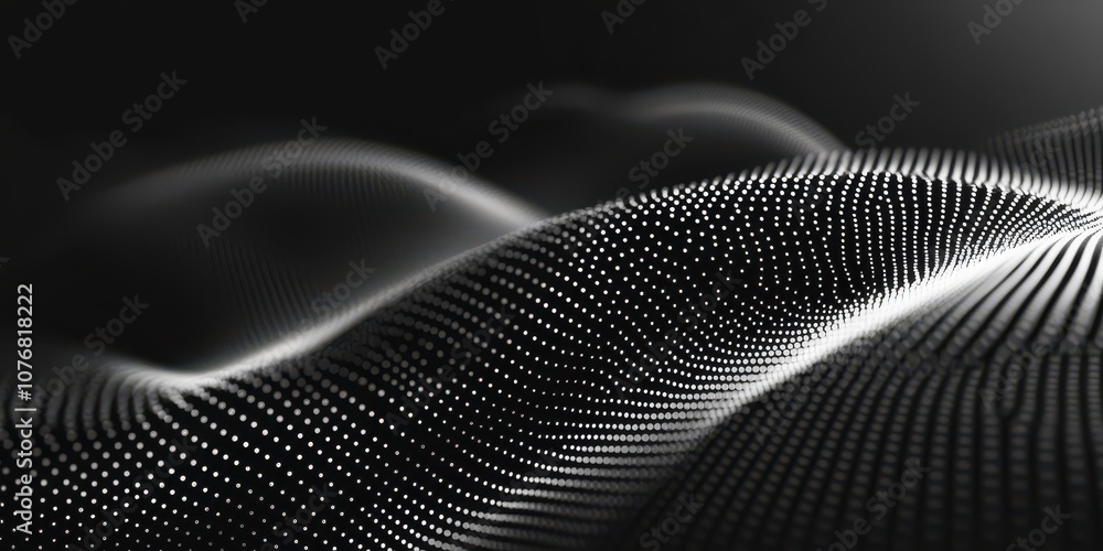 This artwork showcases an undulating pattern made of tiny dots, creating a mesmerizing effect of waves in shades of black and white. The curves flow seamlessly, inviting deep observation. This artwork showcases an undulating pattern made of tiny dots, creating a mesmerizing effect of waves in shades of black and white. The curves flow seamlessly, inviting deep observation.