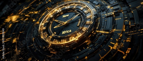 Wallpaper Mural Abstract clock face with gold accents, displaying "New Africa". Torontodigital.ca