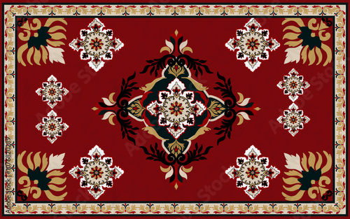 Red Persian carpet original design, tribal vector texture. flower and damask pattern . photo