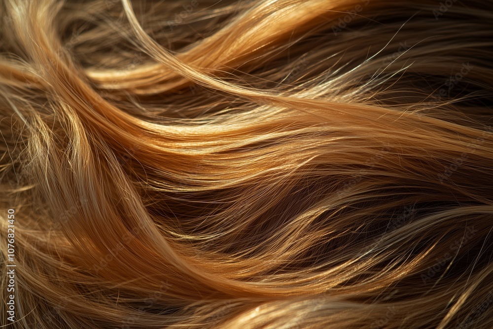 Naklejka premium Close-up photo of a woman's hair treated with natural light highlighting its shine and softness