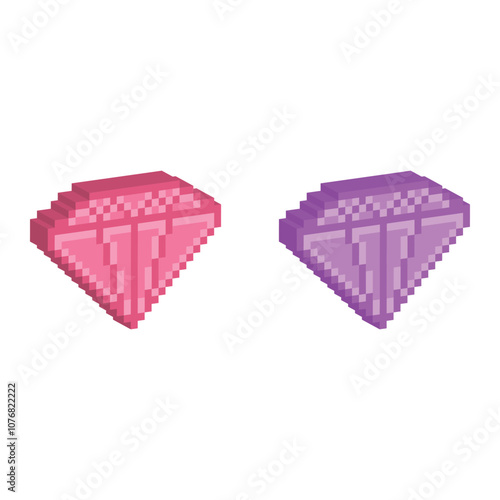 Isometric 3d pixel diamond icon vector set pixel art briliant jewellery sign for 8 bit games company logo template photo