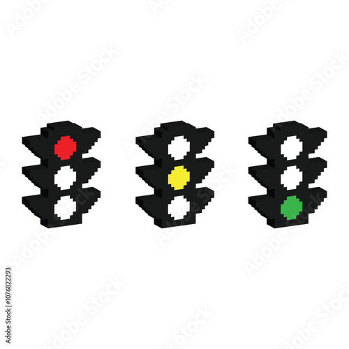 isometric pixel traffic light icon vector pixel art for 8 bit game