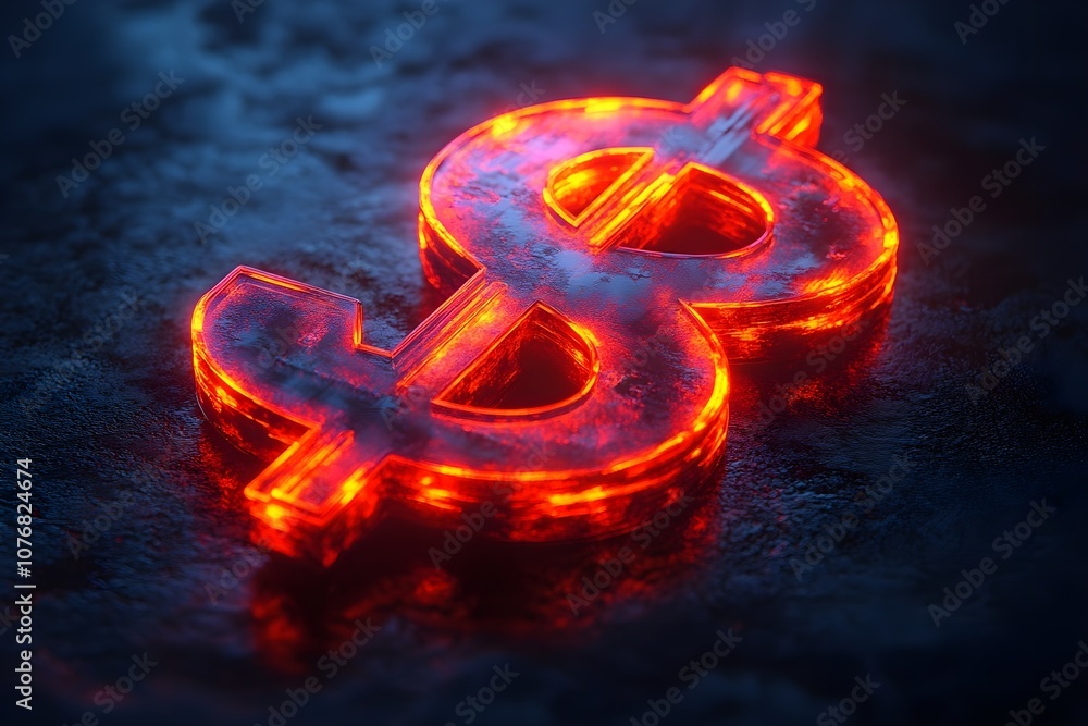 Fototapeta premium A large, bold dollar sign with an upward arrow intersecting through it, placed on a plain, monochromatic background to keep it uncluttered