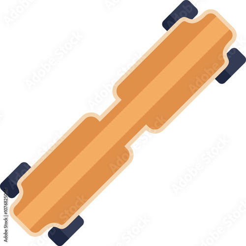 Longboard skateboard deck with wheels lying top view vector illustration isolated on white background