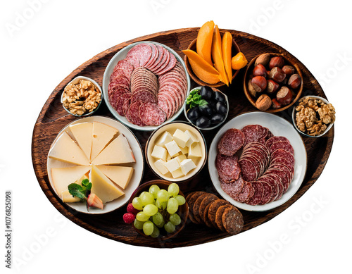 Tabla de embutidos y quesos, con frutos secos, uvas, pasas, mermelada, queso azul, salami, tabal de comida PNG