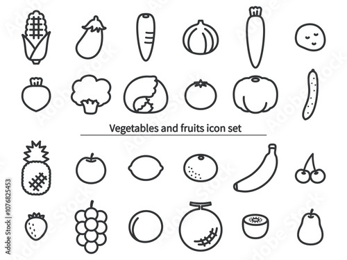 野菜と果物のモノクロアイコン