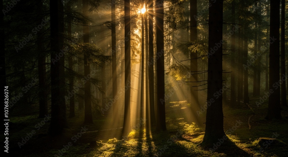 Fototapeta premium Sunbeams through the Trees