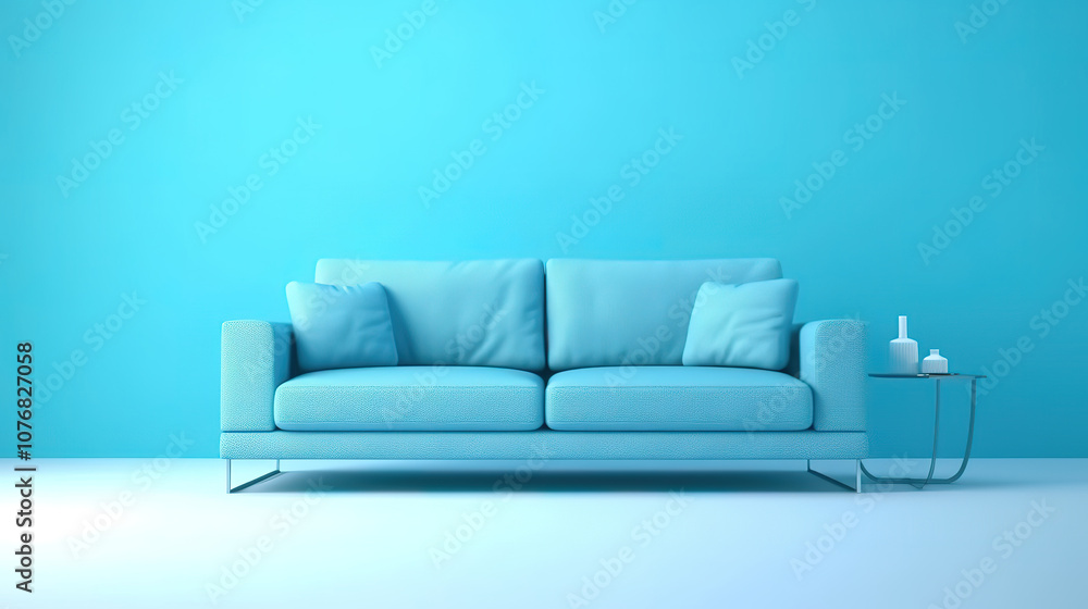 Naklejka premium Incredible 3D illustration, Modern minimalistic living room interior detail