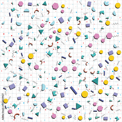 Retro abstract geometric background with grid line. Vector illustration for hipsters Memphis style.