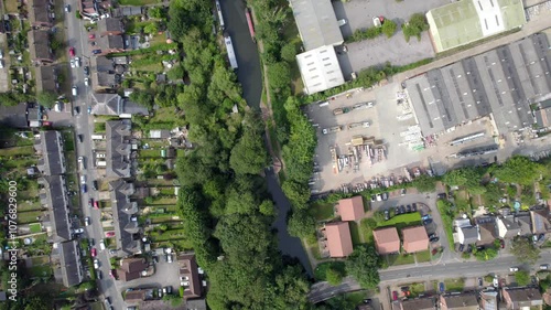 English Canal bird's eye view, North London, by drone