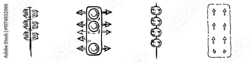 Hand drawn doodle icon of traffic lights and road signals