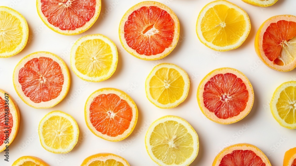 Obraz premium Sliced Grapefruit and Lemons on White Background