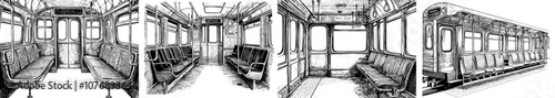 Perspective view of the inside of a commuter train.