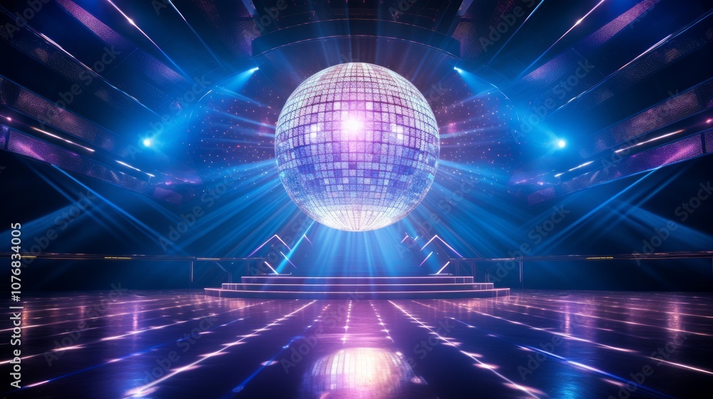 Obraz premium Vibrant lighted stage with disco ball at the center 