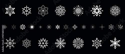 Snowflakes icon collection. Graphic modern black and white ornament.