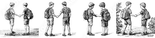 Kids with schoolbags in Junior School Cartoon Illustration