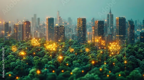 A cityscape background highlighting the importance of sustainable development goals for environmental preservation photo