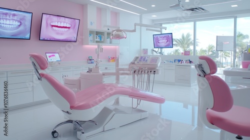 Professional Female Dentist Holding Electric Toothbrush in Dental Office photo