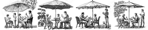 A cartoon illustration of a happy family eating ice cream together