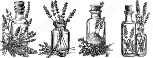 The cartoon illustration shows a glass bottle full of aromatic bath salts