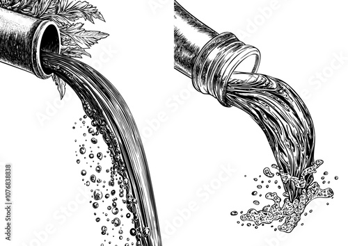 Pipe with sewerage and waste water. Simple flat illustration in isometric view.