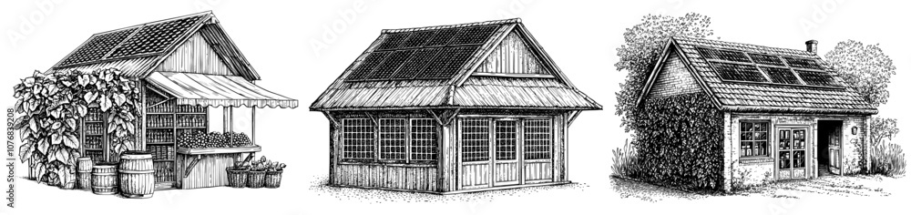 The building of a shop in an isometric view. A flat illustration in simple style. The building of a shop in an isometric view. A flat illustration in simple style.