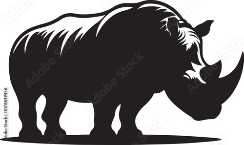 Rhinoceros Silhouette Vector Art on White Background - Mighty Wildlife Animal Icon Design

