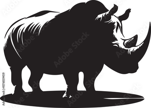 Rhinoceros Silhouette Vector Art on White Background - Mighty Wildlife Animal Icon Design

