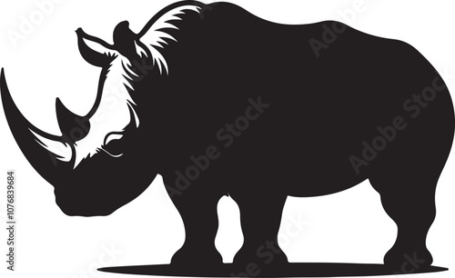 Rhinoceros Silhouette Vector Art on White Background - Mighty Wildlife Animal Icon Design

