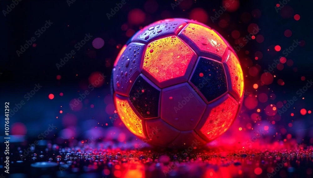 Naklejka premium 3D Neon Football – Futuristic Glow on the Field