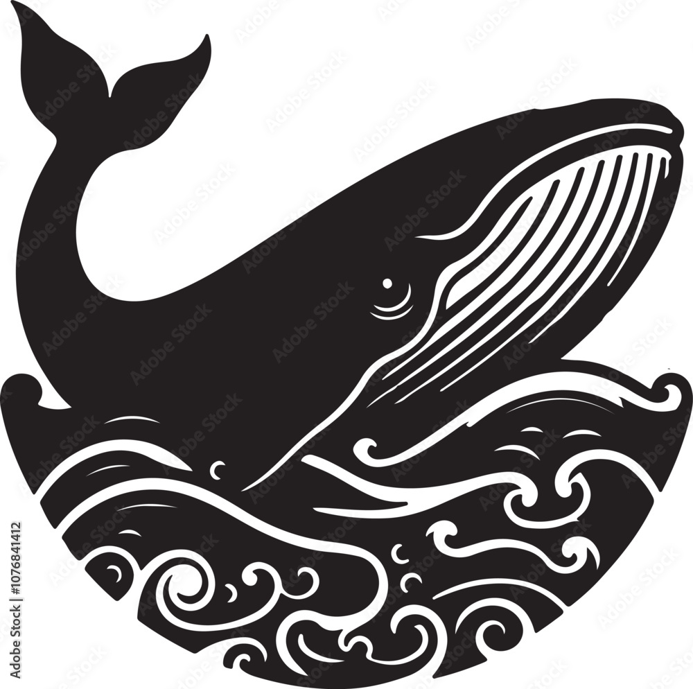 Obraz premium Whale Silhouette Vector Art on White Background - Majestic Ocean Animal Icon Design